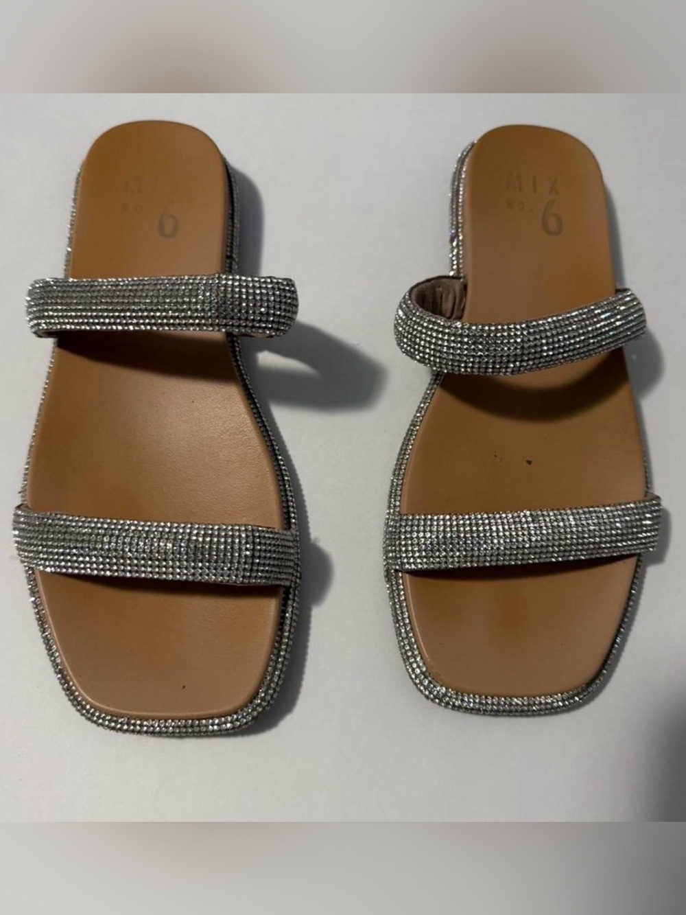 Embellished Silver Slide Sandals - Women's Size 6